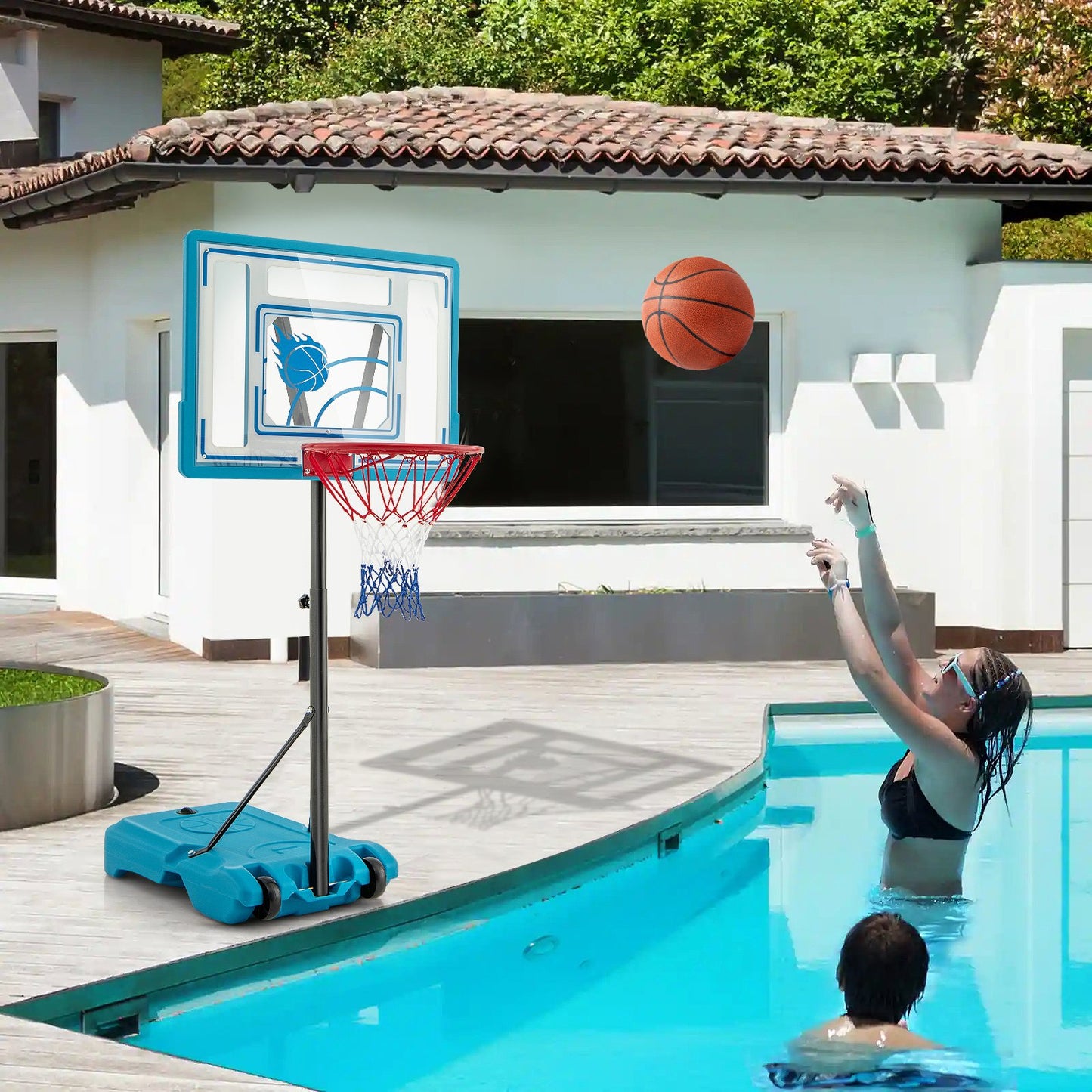 3.8-4.4 Feet Height Adjustable Pool Basketball Hoop for Kids Teens and Adults-Blue Kids Crystal