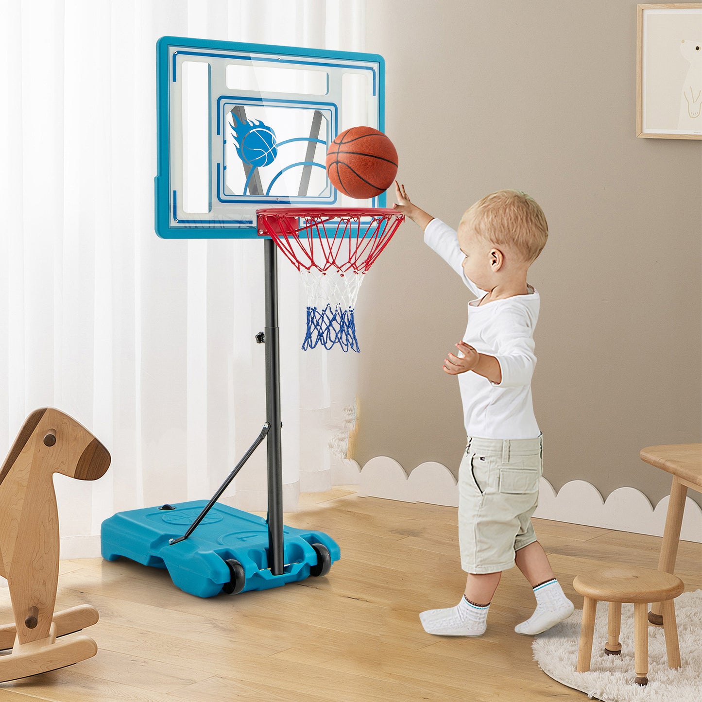 3.8-4.4 Feet Height Adjustable Pool Basketball Hoop for Kids Teens and Adults-Blue Kids Crystal