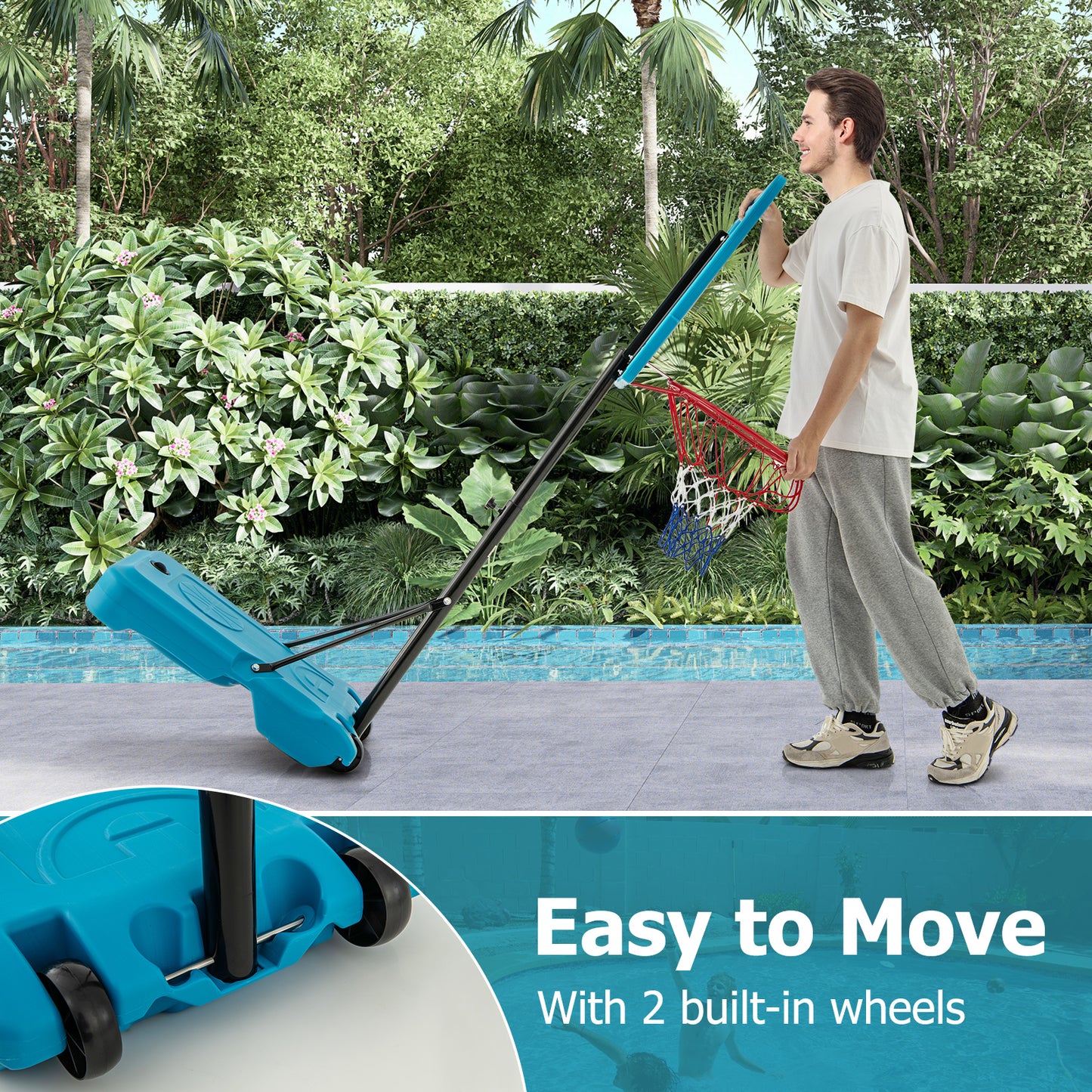 3.8-4.4 Feet Height Adjustable Pool Basketball Hoop for Kids Teens and Adults-Blue Kids Crystal