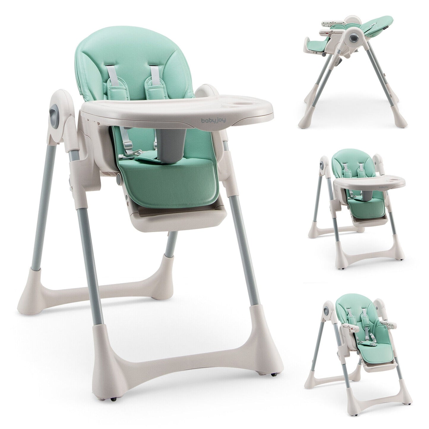 Baby Folding High Chair Dining Chair with Adjustable Height and Footrest-Green Kids Crystal
