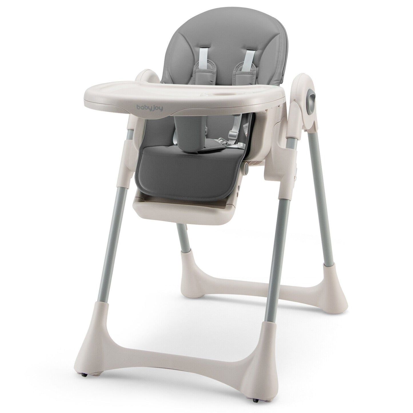 Baby Folding High Chair Dining Chair with Adjustable Height and Footrest-Gray Kids Crystal