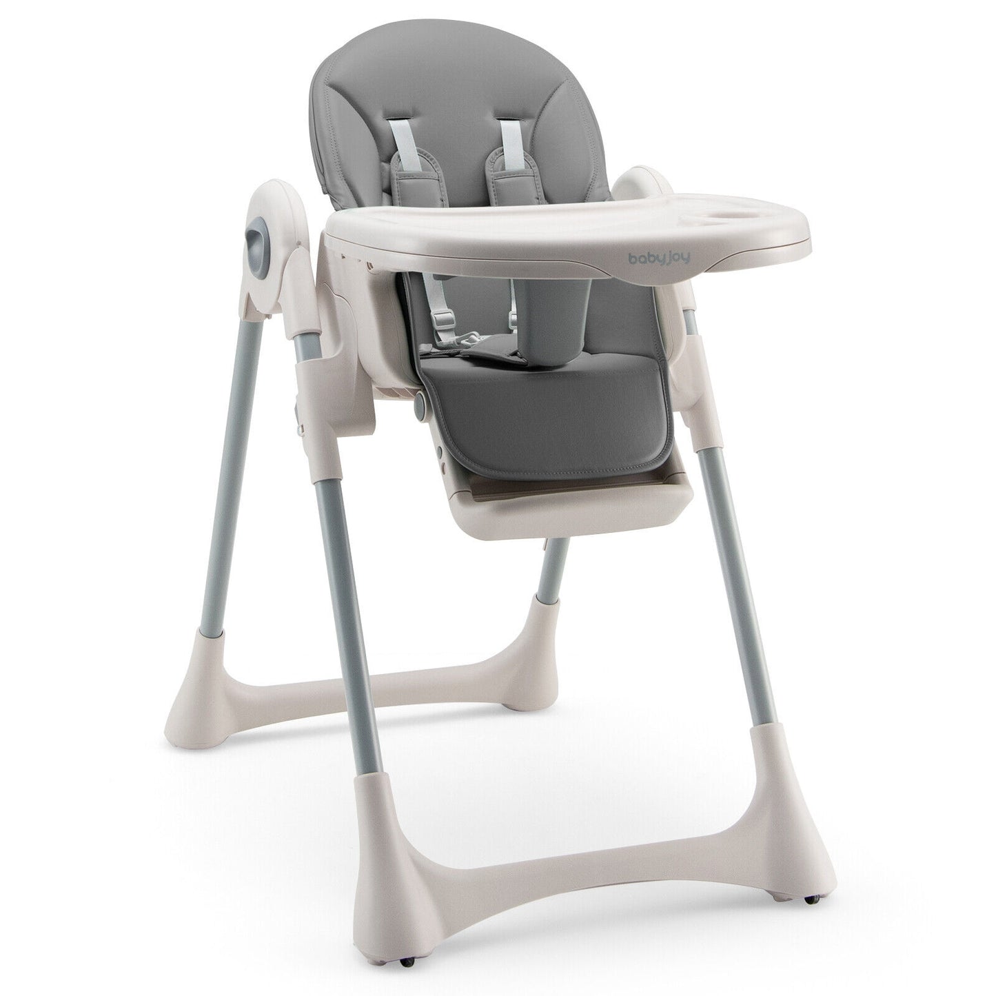 Baby Folding High Chair Dining Chair with Adjustable Height and Footrest-Gray Kids Crystal