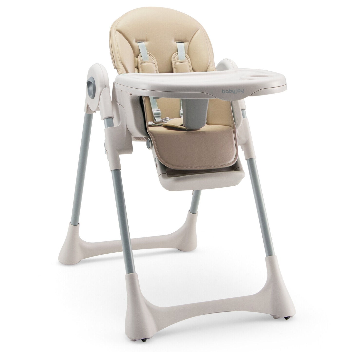 Baby Folding High Chair Dining Chair with Adjustable Height and Footrest-Beige Kids Crystal