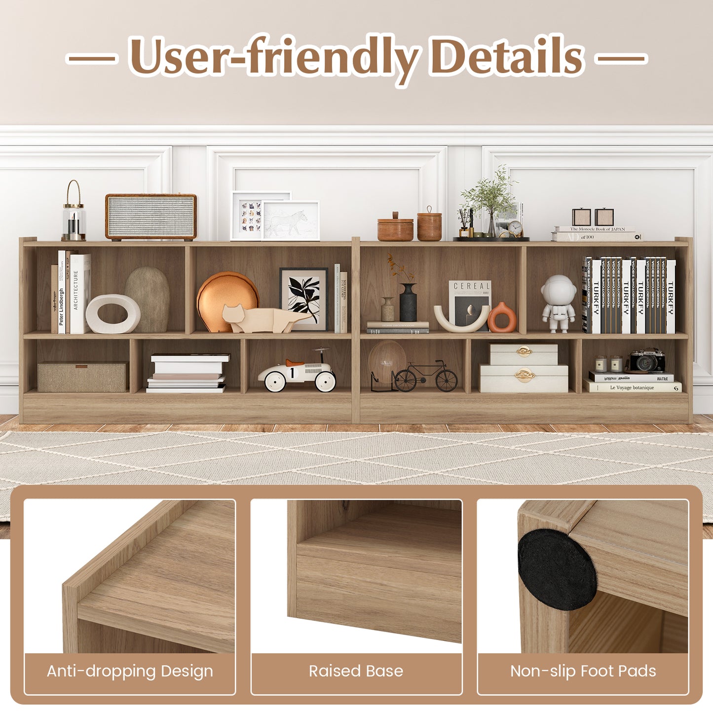 Kids 2-Shelf Bookcase 5-Cube Wood Toy Storage Cabinet Organizer-Natural Kids Crystal