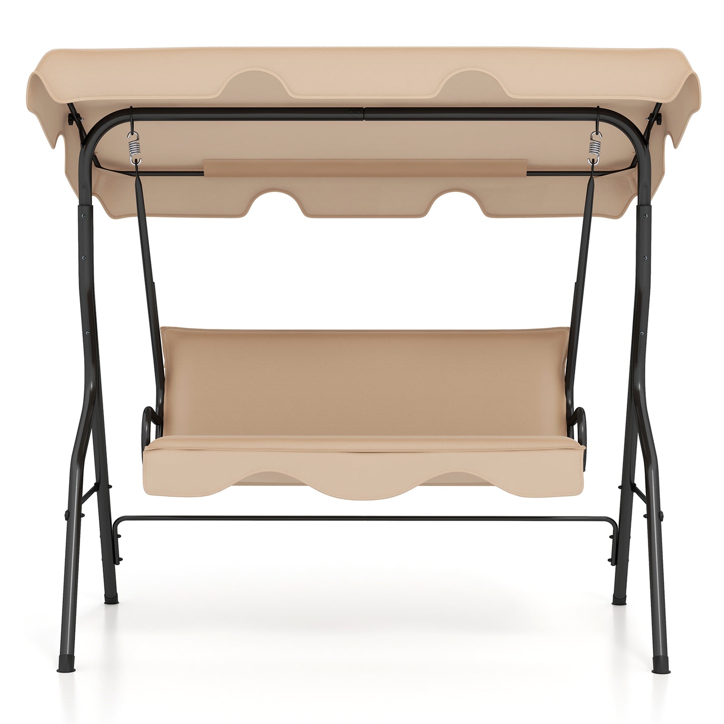 3 Seat Outdoor Patio Canopy Swing with Cushioned Steel Frame-Beige Kids Crystal