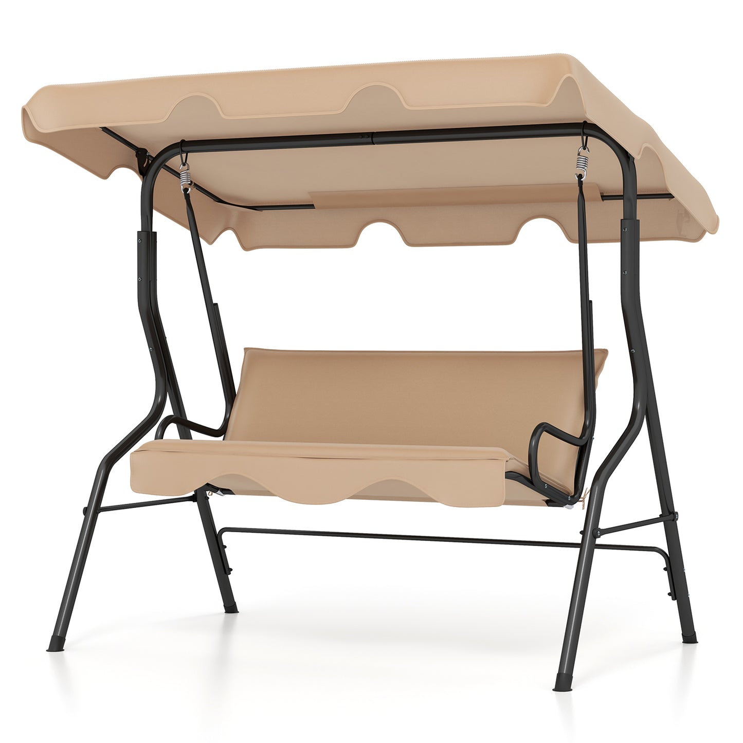 3 Seat Outdoor Patio Canopy Swing with Cushioned Steel Frame-Beige Kids Crystal