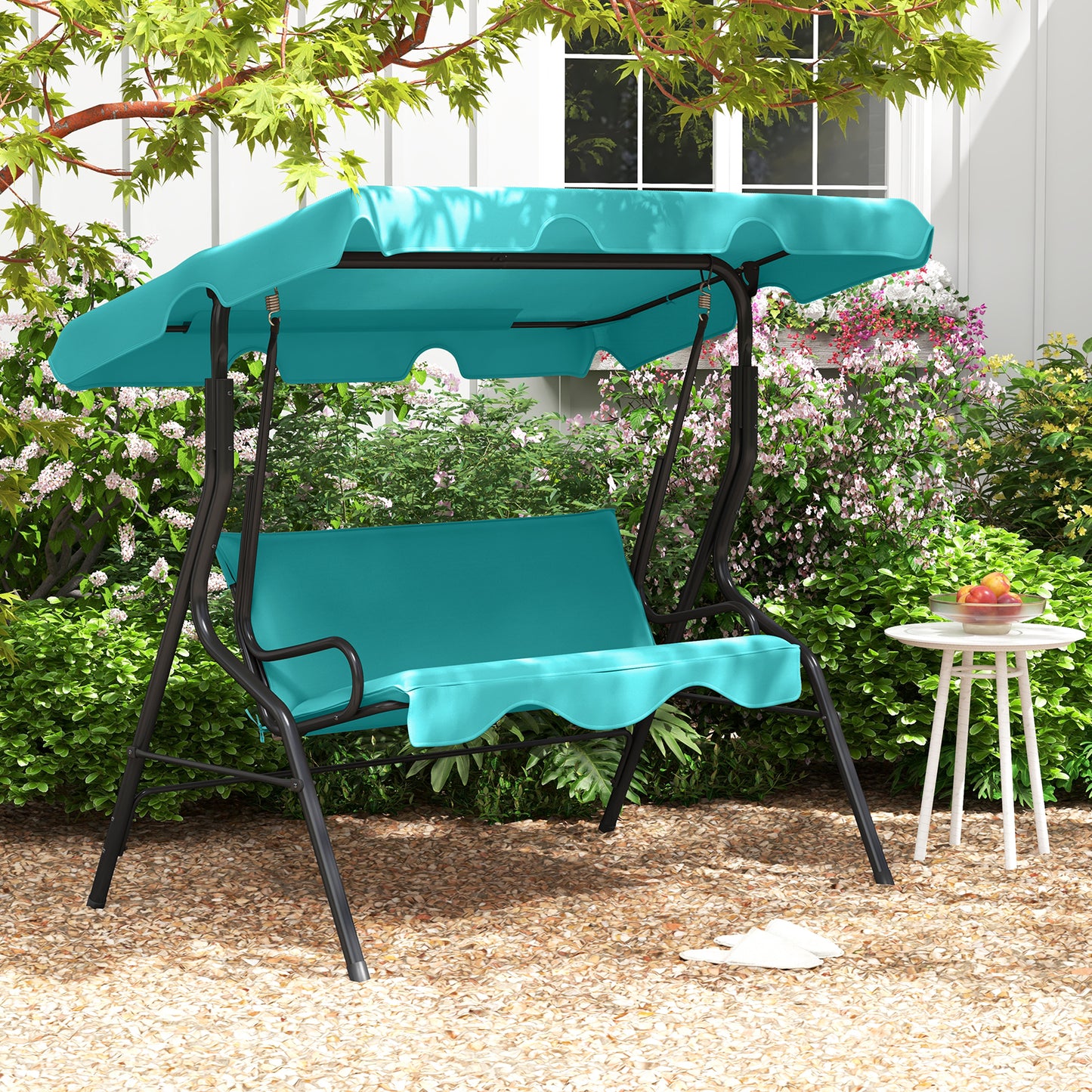3 Seats Patio Canopy Cushioned Steel Frame Swing Glider Hammock-Blue Kids Crystal
