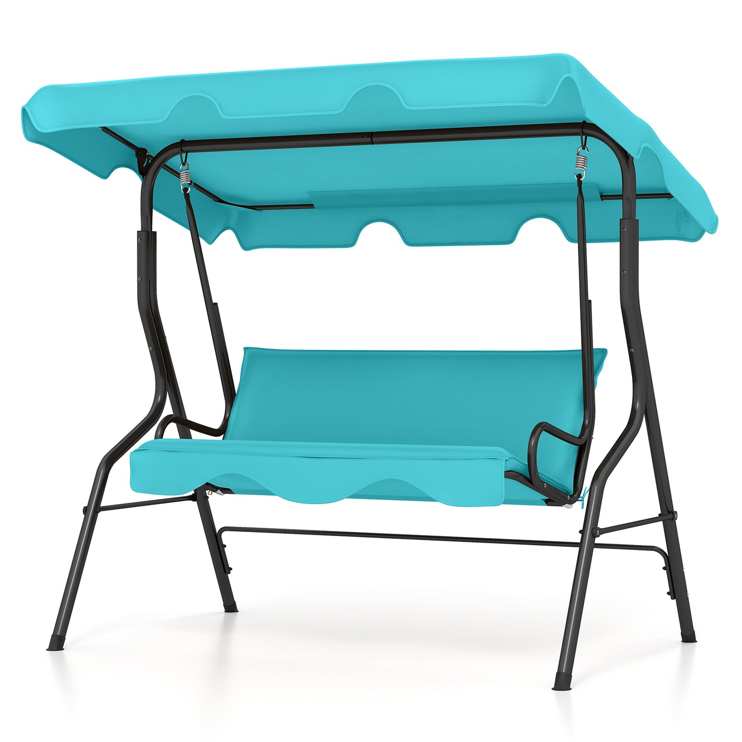 3 Seats Patio Canopy Cushioned Steel Frame Swing Glider Hammock-Blue Kids Crystal