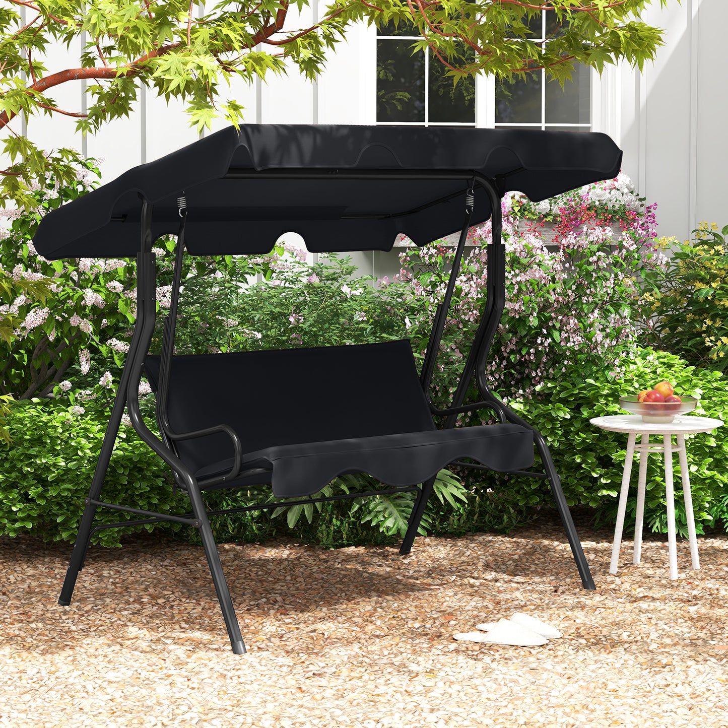3 Seats Patio Canopy Swing-Black Kids Crystal