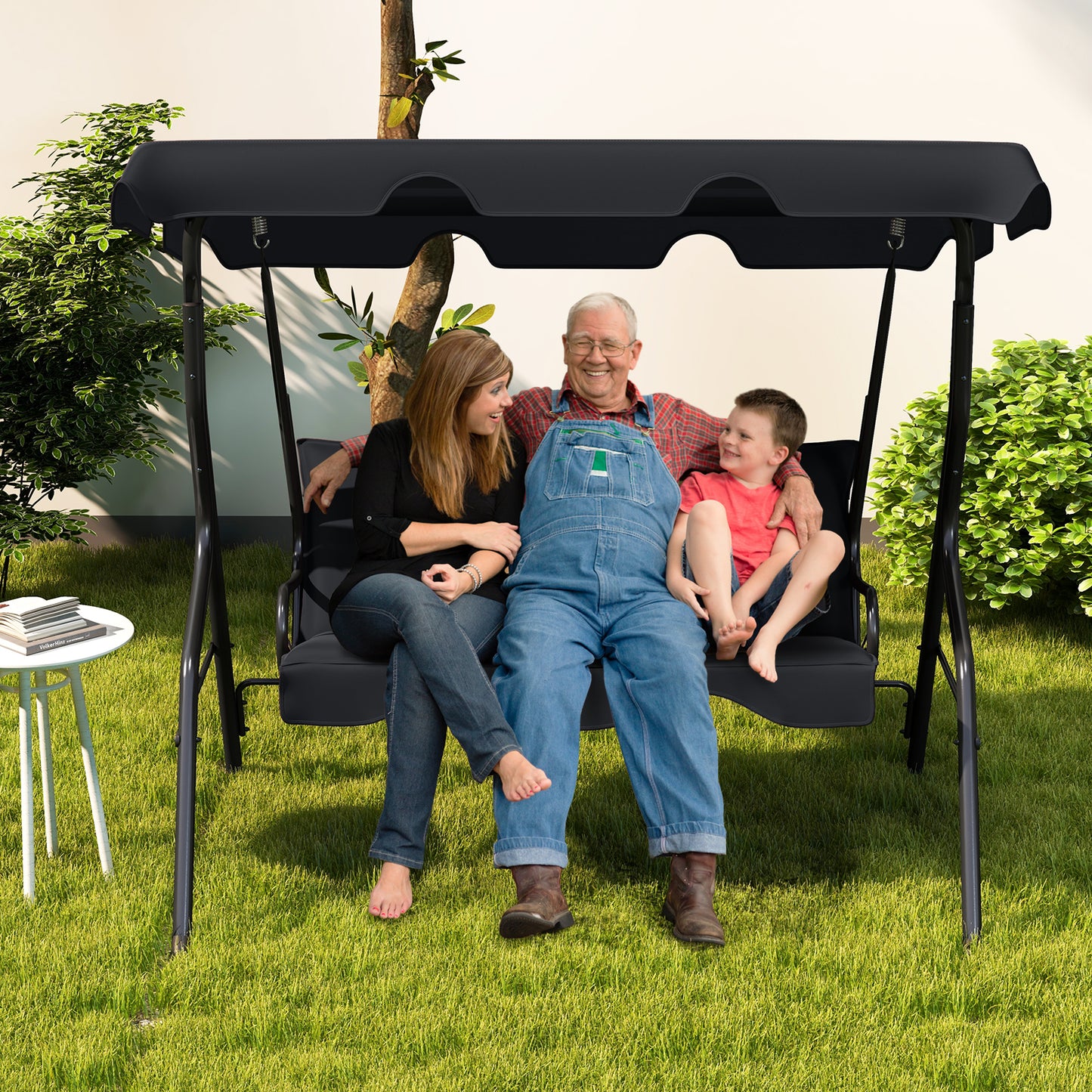 3 Seats Patio Canopy Swing-Black Kids Crystal