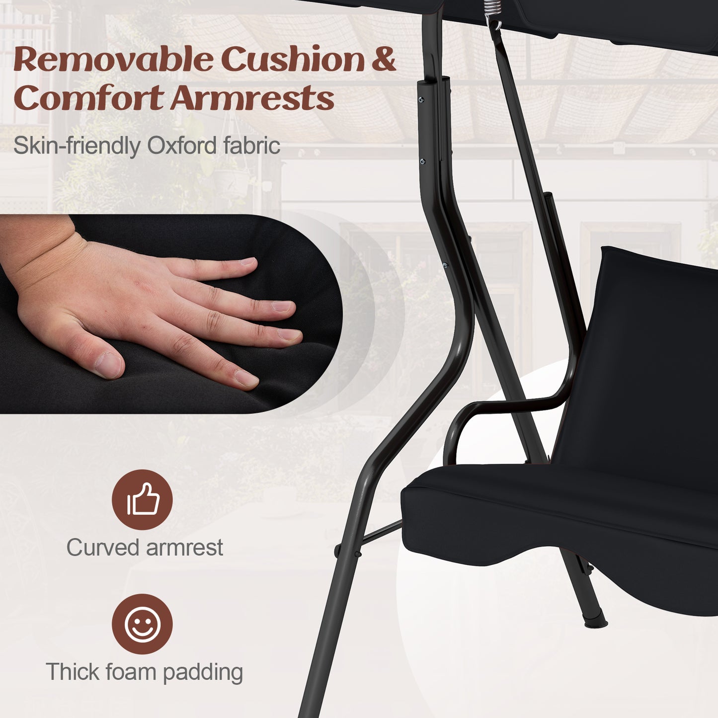 3 Seats Patio Canopy Swing-Black Kids Crystal