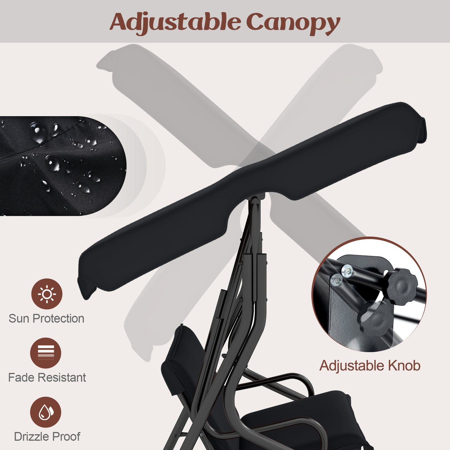 3 Seats Patio Canopy Swing-Black Kids Crystal