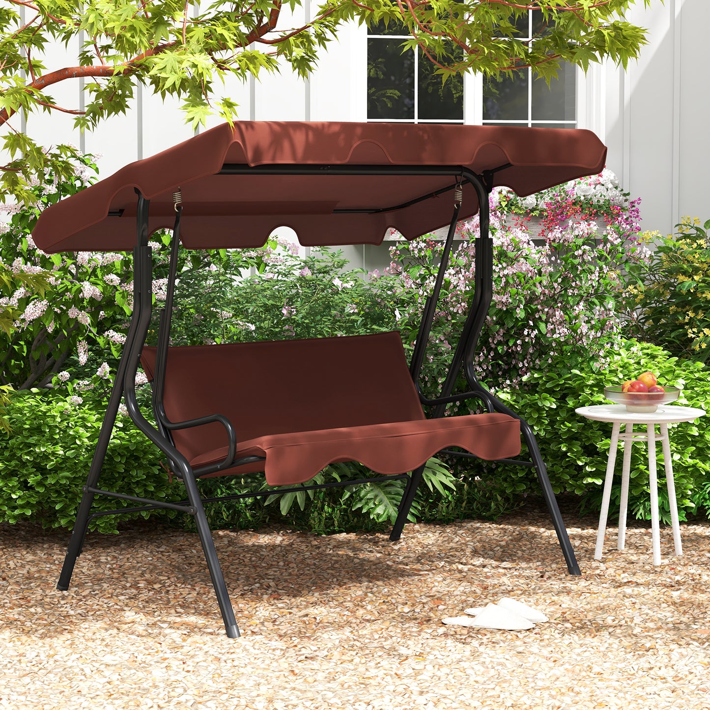 3 Seats Patio Canopy Swing-Brown Kids Crystal