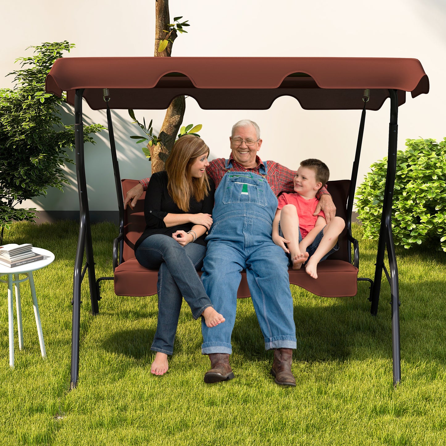 3 Seats Patio Canopy Swing-Brown Kids Crystal