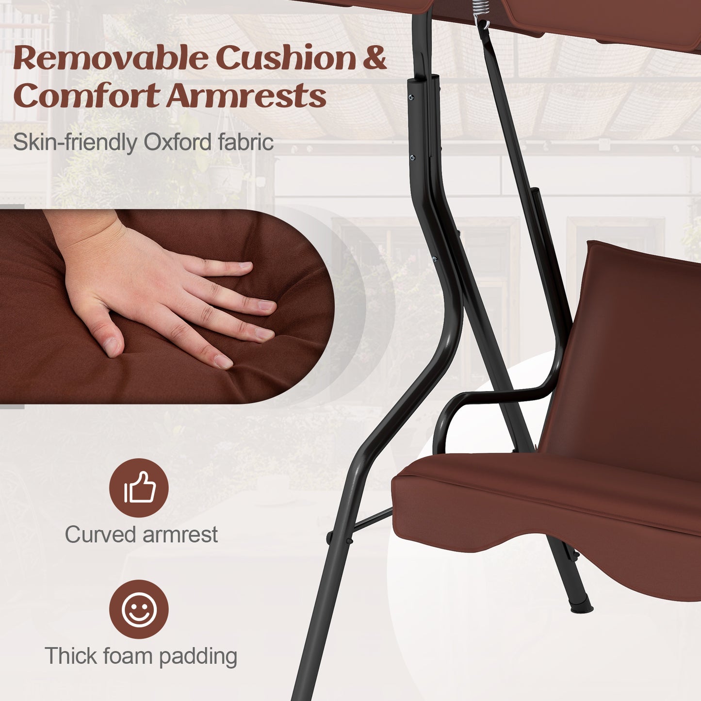 3 Seats Patio Canopy Swing-Brown Kids Crystal