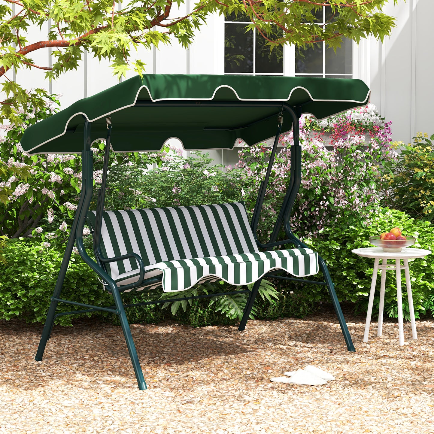 3 Seats Patio Canopy Swing-Green Kids Crystal