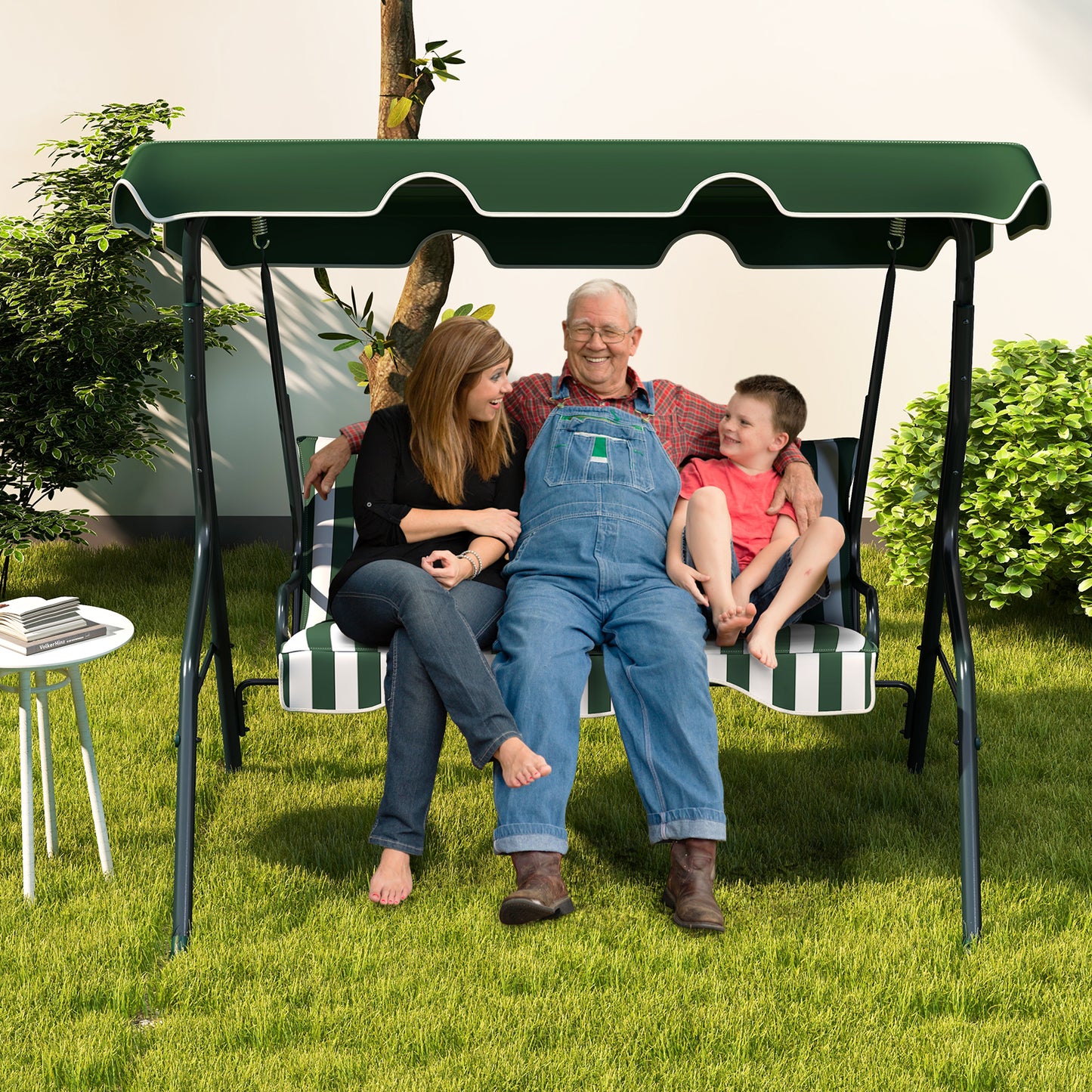 3 Seats Patio Canopy Swing-Green Kids Crystal