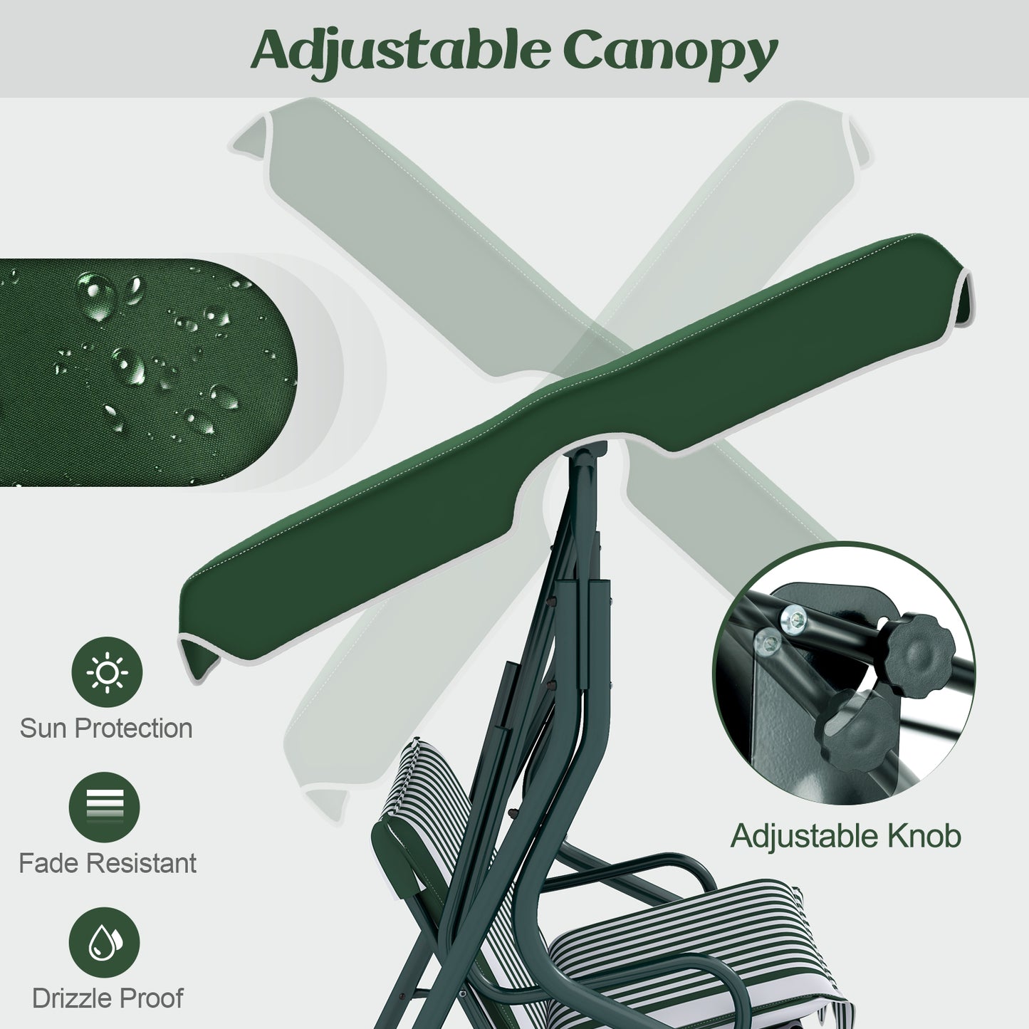 3 Seats Patio Canopy Swing-Green Kids Crystal