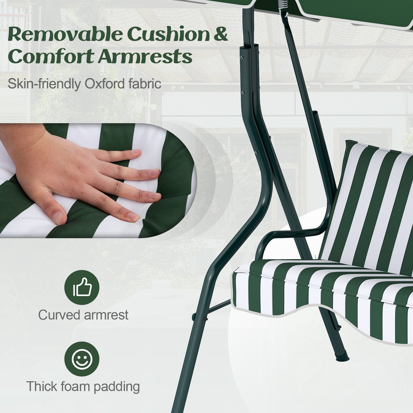 3 Seats Patio Canopy Swing-Green Kids Crystal