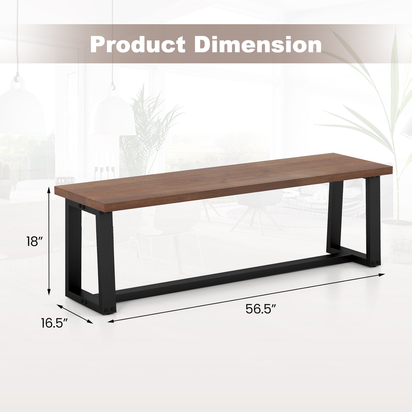 Wood Dining Bench with Metal Frame and Adjustable Footpads-Coffee Kids Crystal