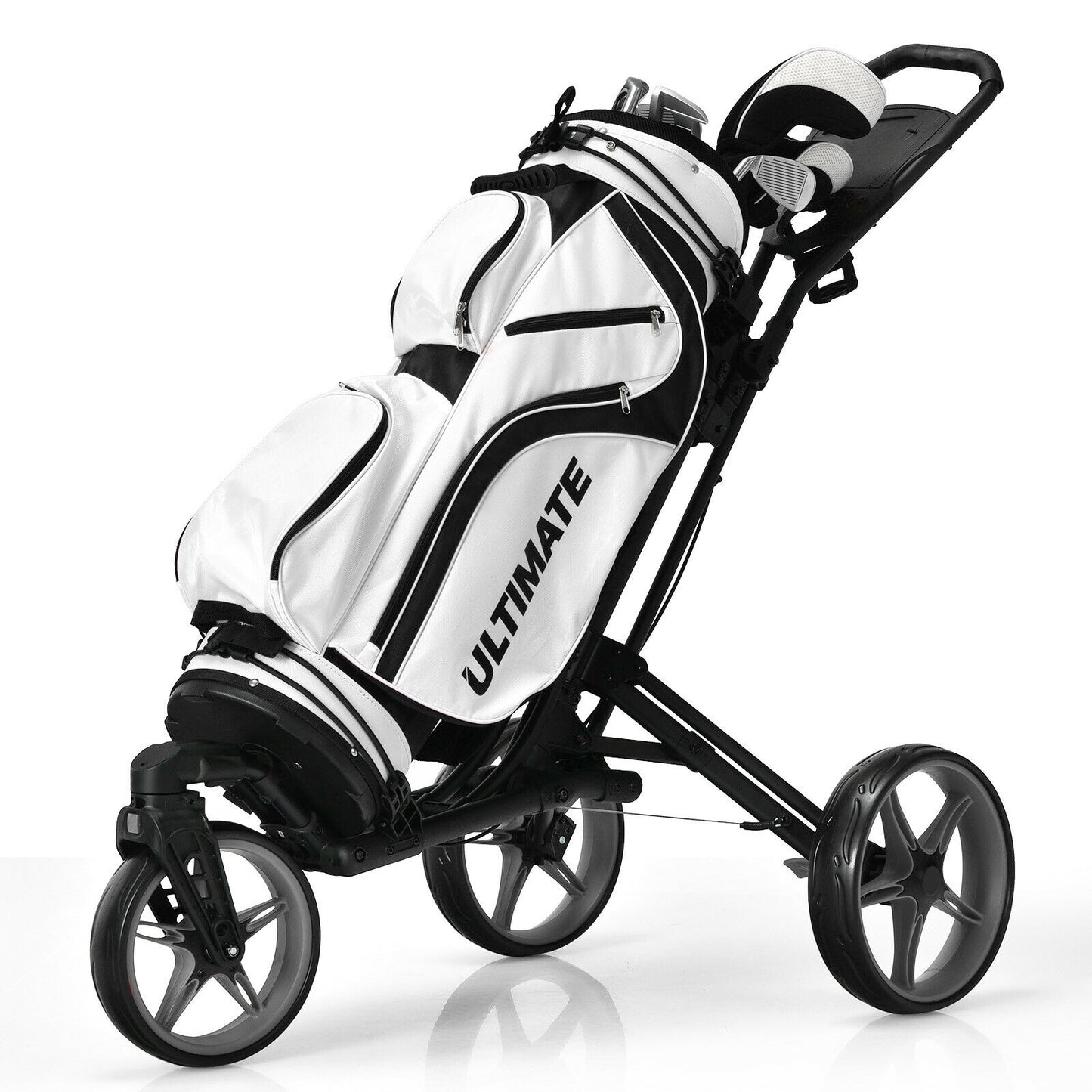 Folding Golf Push Cart with Scoreboard Adjustable Handle Swivel Wheel-Gray Kids Crystal