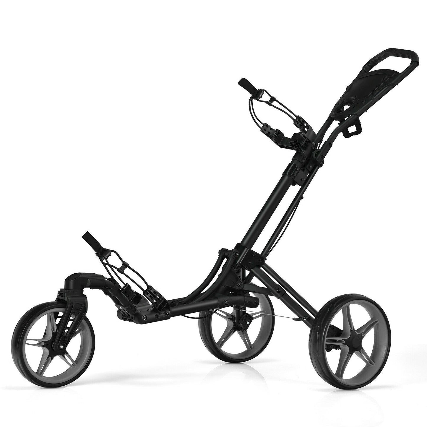 Folding Golf Push Cart with Scoreboard Adjustable Handle Swivel Wheel-Gray Kids Crystal