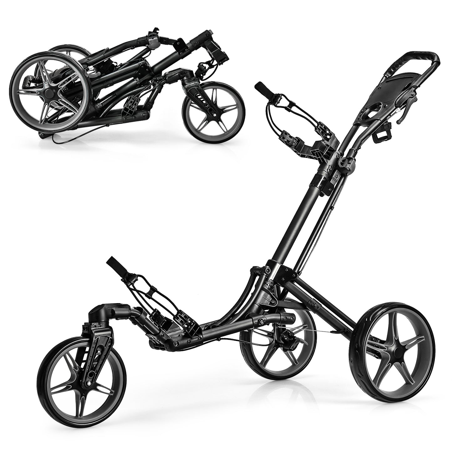 Folding Golf Push Cart with Scoreboard Adjustable Handle Swivel Wheel-Gray Kids Crystal