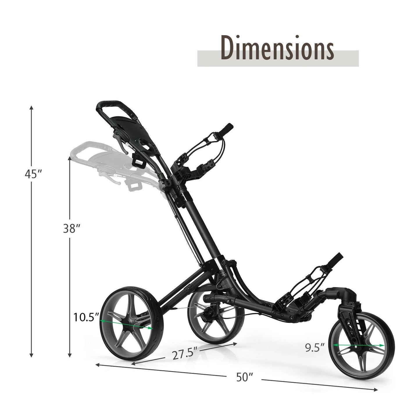 Folding Golf Push Cart with Scoreboard Adjustable Handle Swivel Wheel-Gray Kids Crystal
