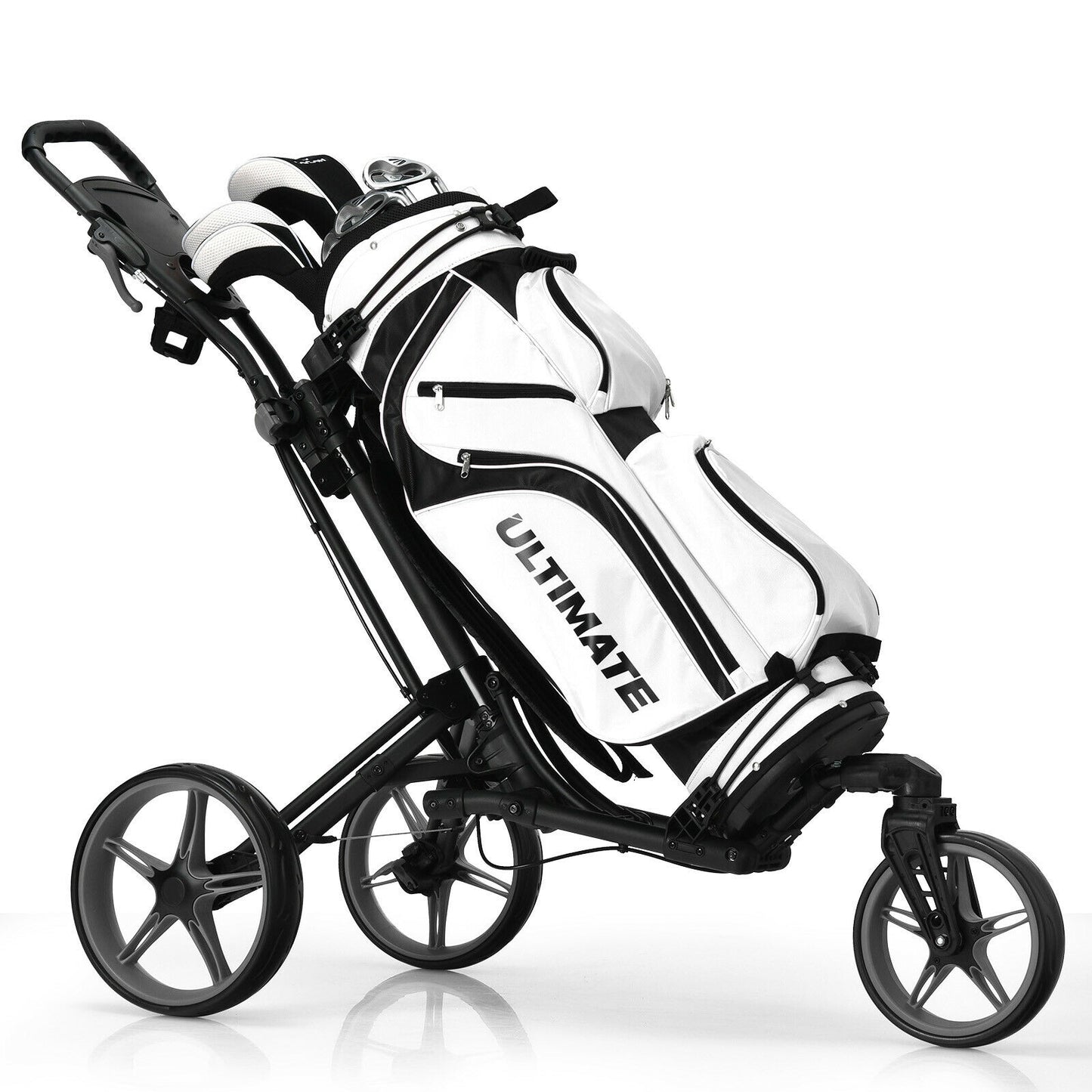 Folding Golf Push Cart with Scoreboard Adjustable Handle Swivel Wheel-Gray Kids Crystal