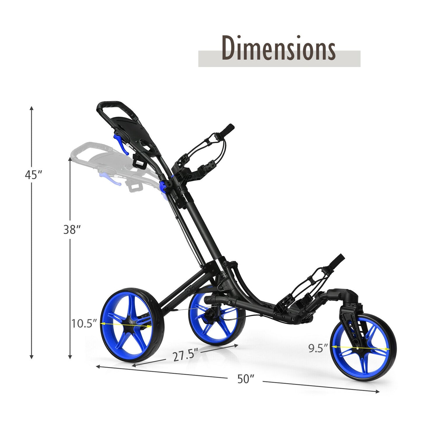 Folding Golf Push Cart with Scoreboard Adjustable Handle Swivel Wheel-Blue Kids Crystal