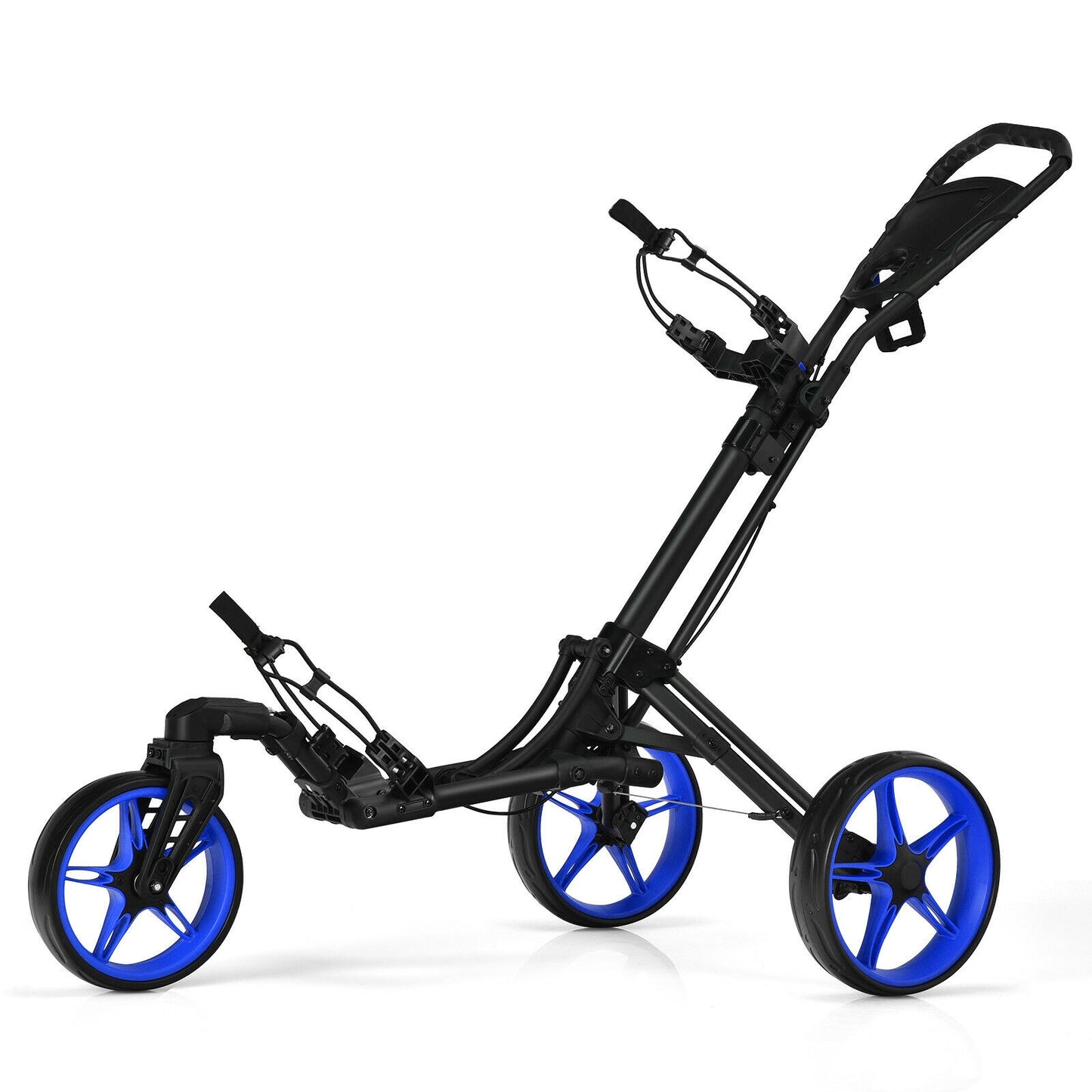 Folding Golf Push Cart with Scoreboard Adjustable Handle Swivel Wheel-Blue Kids Crystal