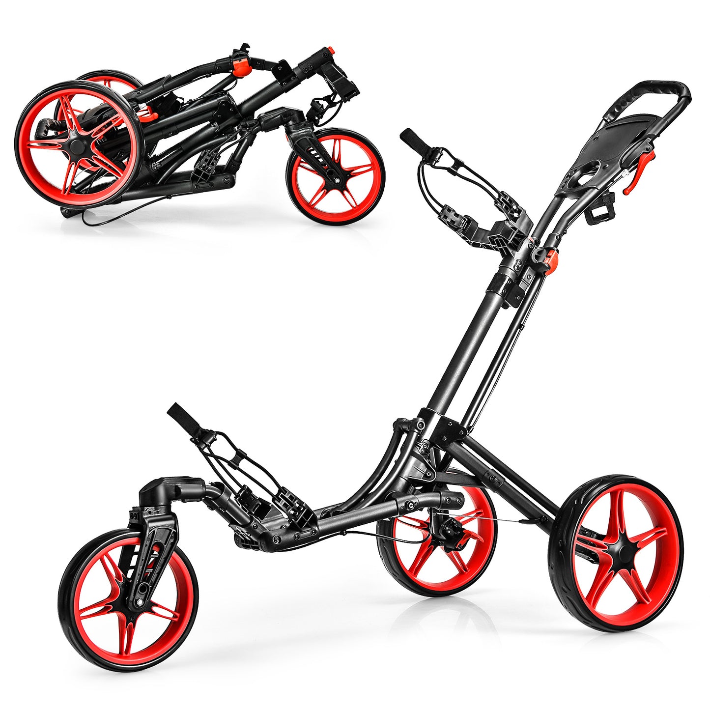 Folding Golf Push Cart with Scoreboard Adjustable Handle Swivel Wheel-Red Kids Crystal