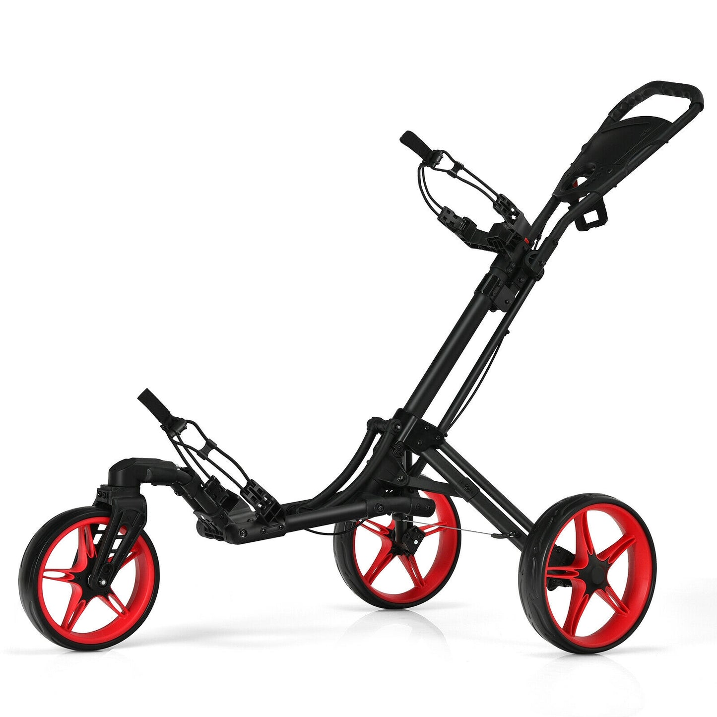 Folding Golf Push Cart with Scoreboard Adjustable Handle Swivel Wheel-Red Kids Crystal