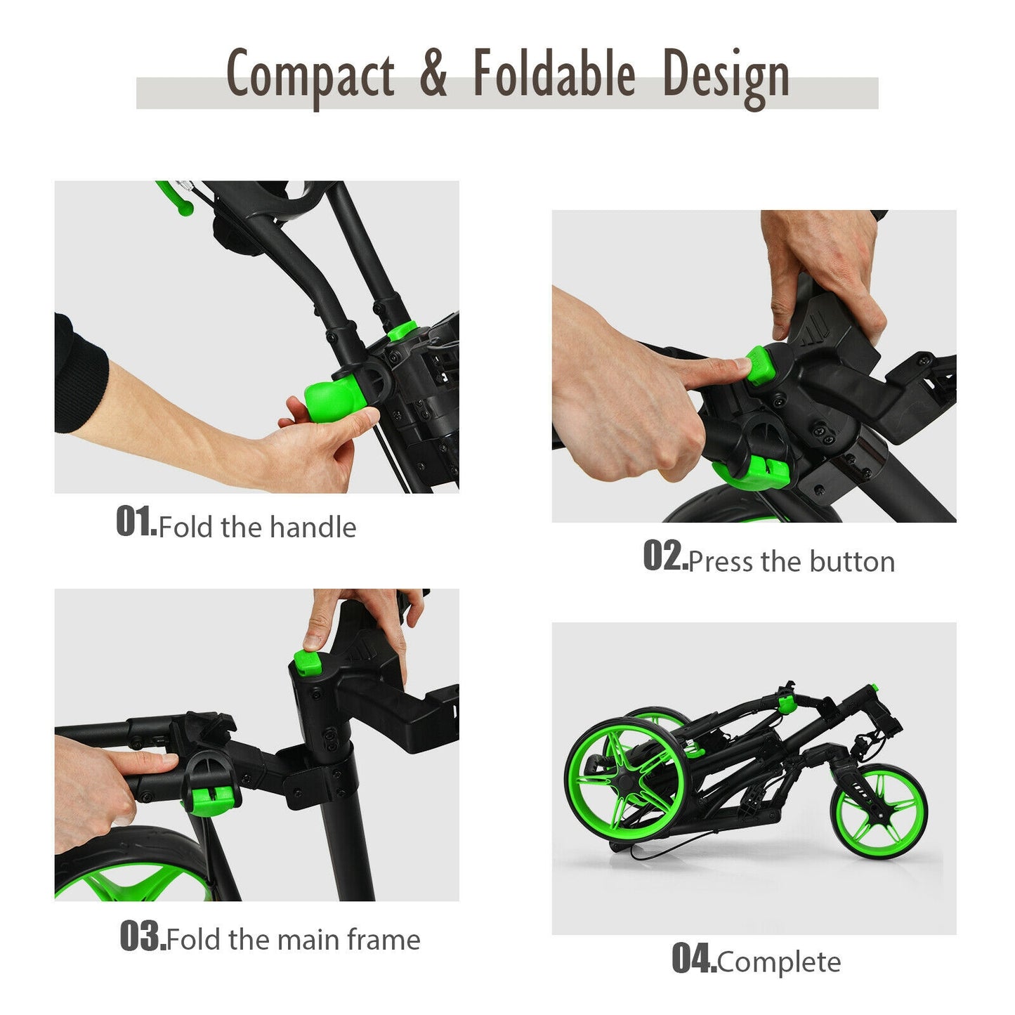 Folding Golf Push Cart with Scoreboard Adjustable Handle Swivel Wheel-Green Kids Crystal