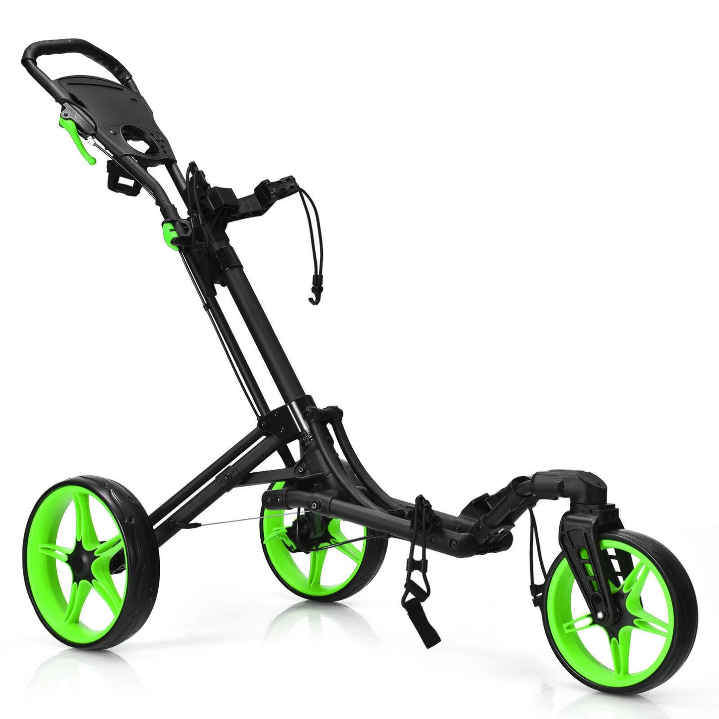 Folding Golf Push Cart with Scoreboard Adjustable Handle Swivel Wheel-Green Kids Crystal