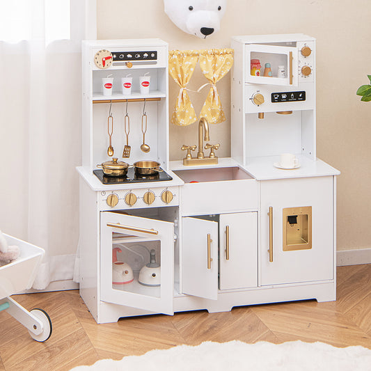 Pretend Play Kitchen for Kids with Coffee Maker-White Kids Crystal