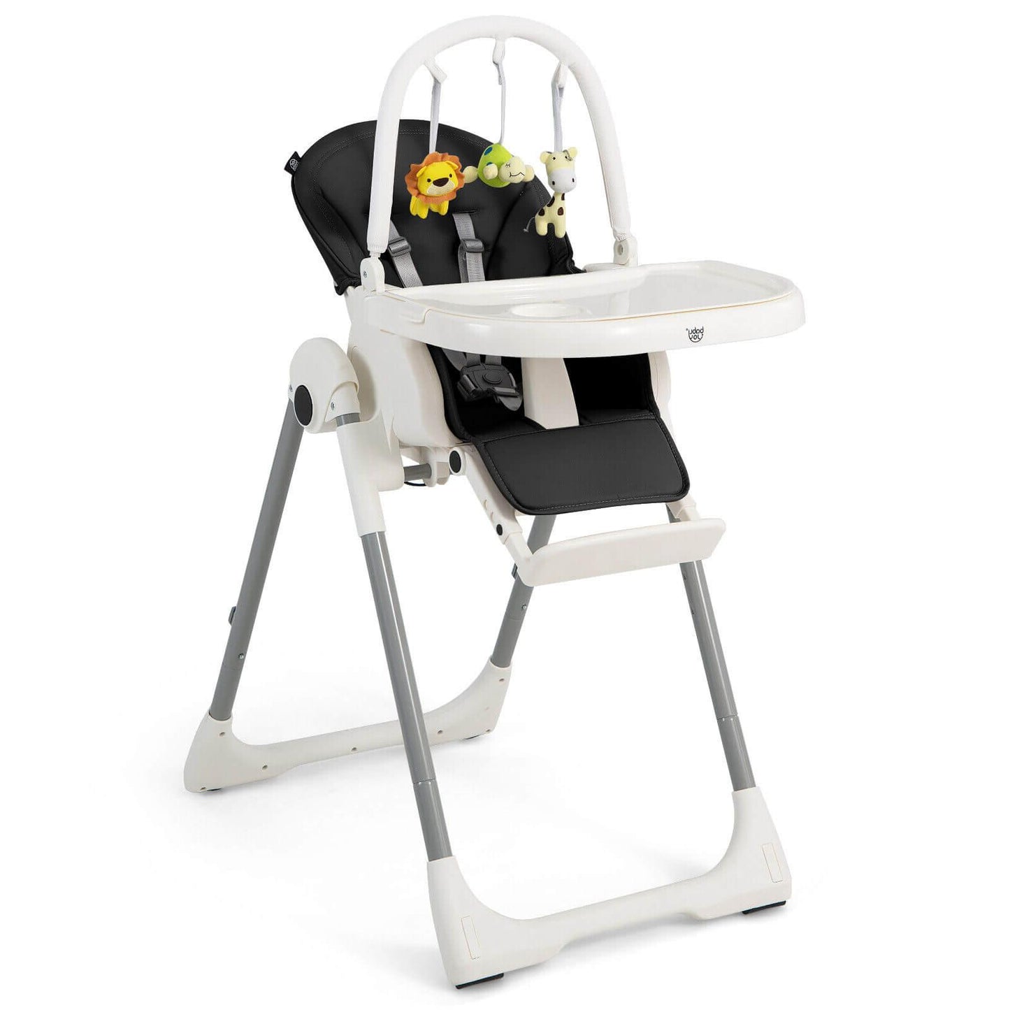 4-in-1 Foldable Baby High Chair with 7 Adjustable Heights and Free Toys Bar-Black Kids Crystal