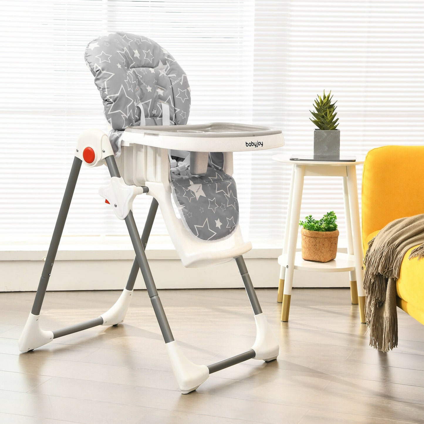 Folding Baby High Dining Chair with 6-Level Height Adjustment-Gray Kids Crystal