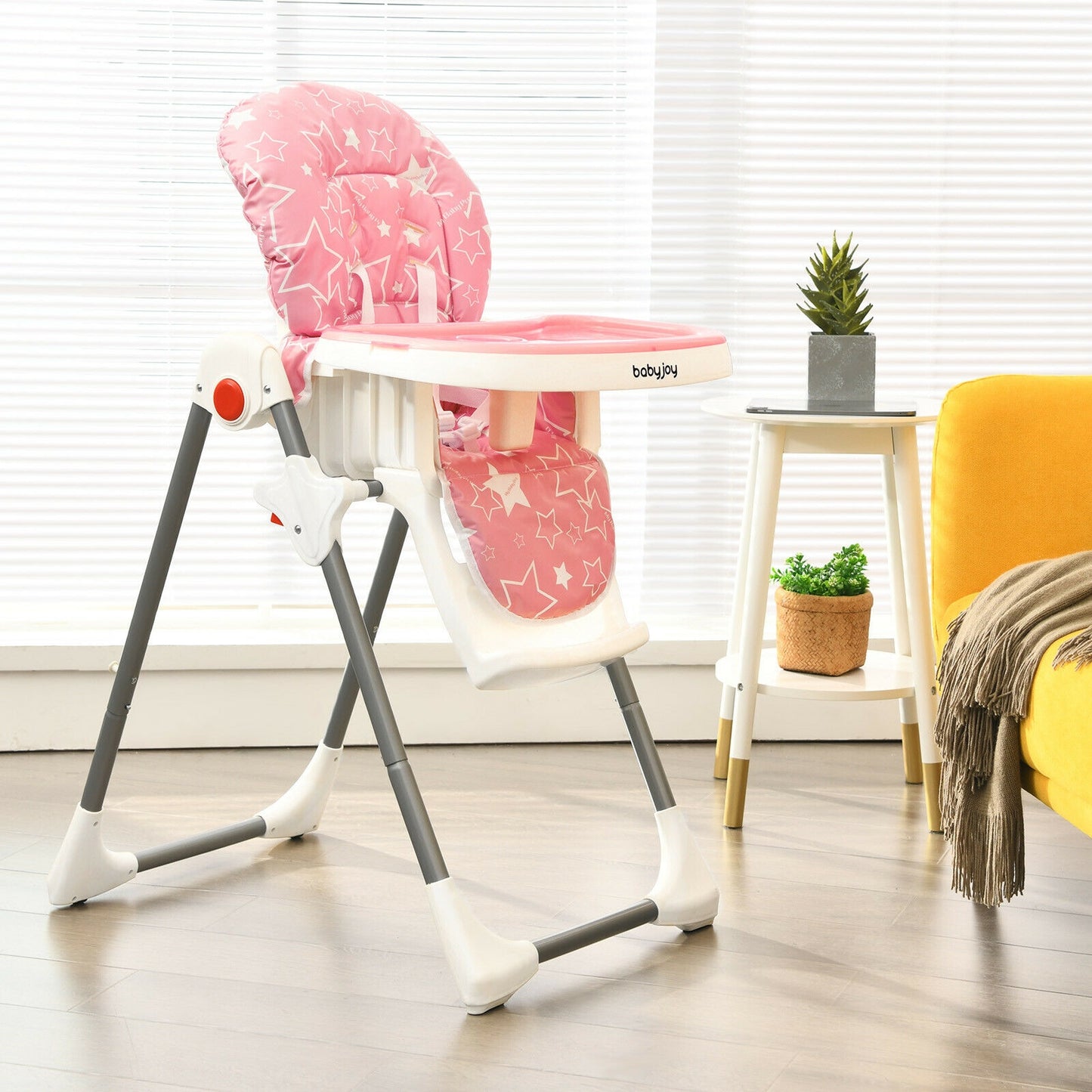 Folding Baby High Dining Chair with 6-Level Height Adjustment-Pink Kids Crystal