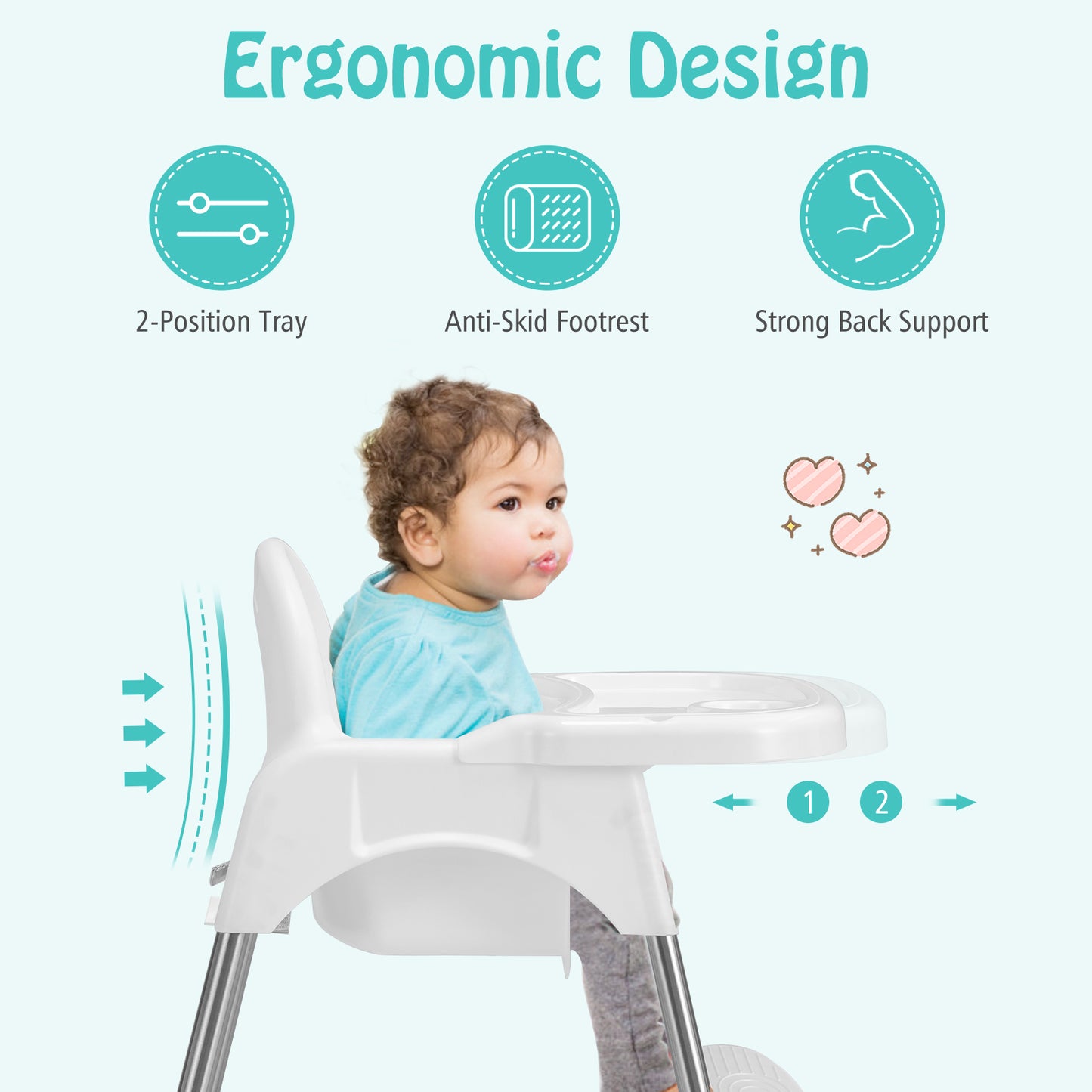 4-in-1 Convertible Baby High Chair with Removable Double Tray-White Kids Crystal