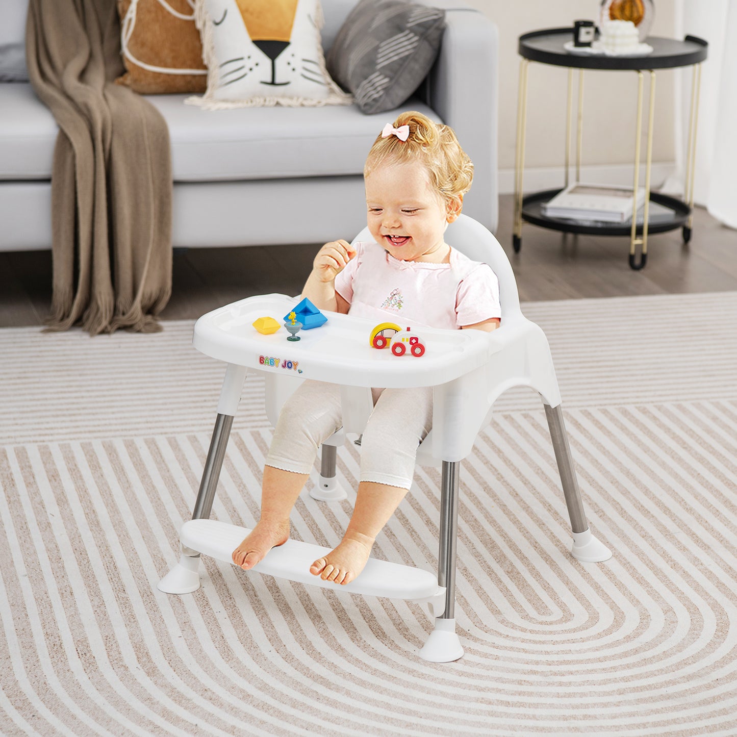 4-in-1 Convertible Baby High Chair with Removable Double Tray-White Kids Crystal