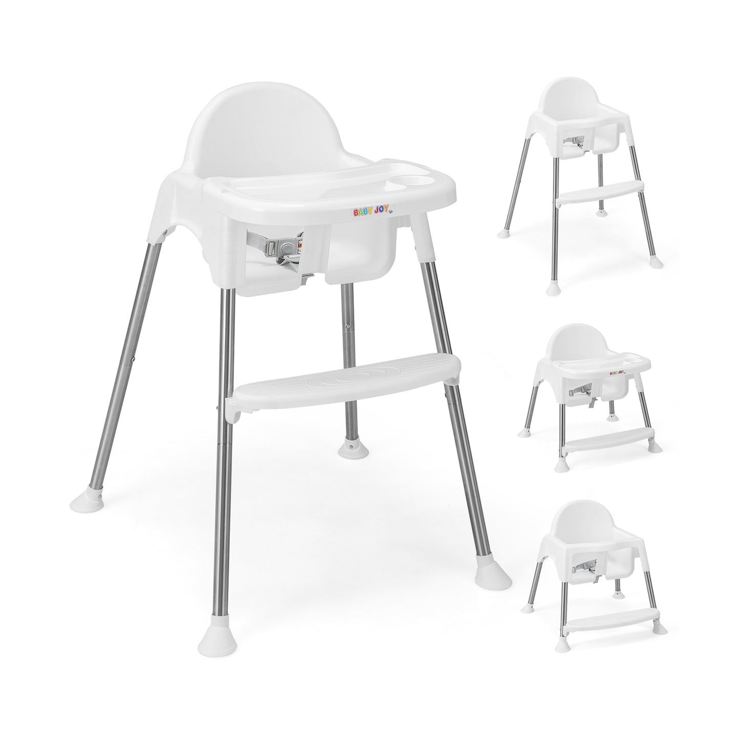 4-in-1 Convertible Baby High Chair with Removable Double Tray-White Kids Crystal