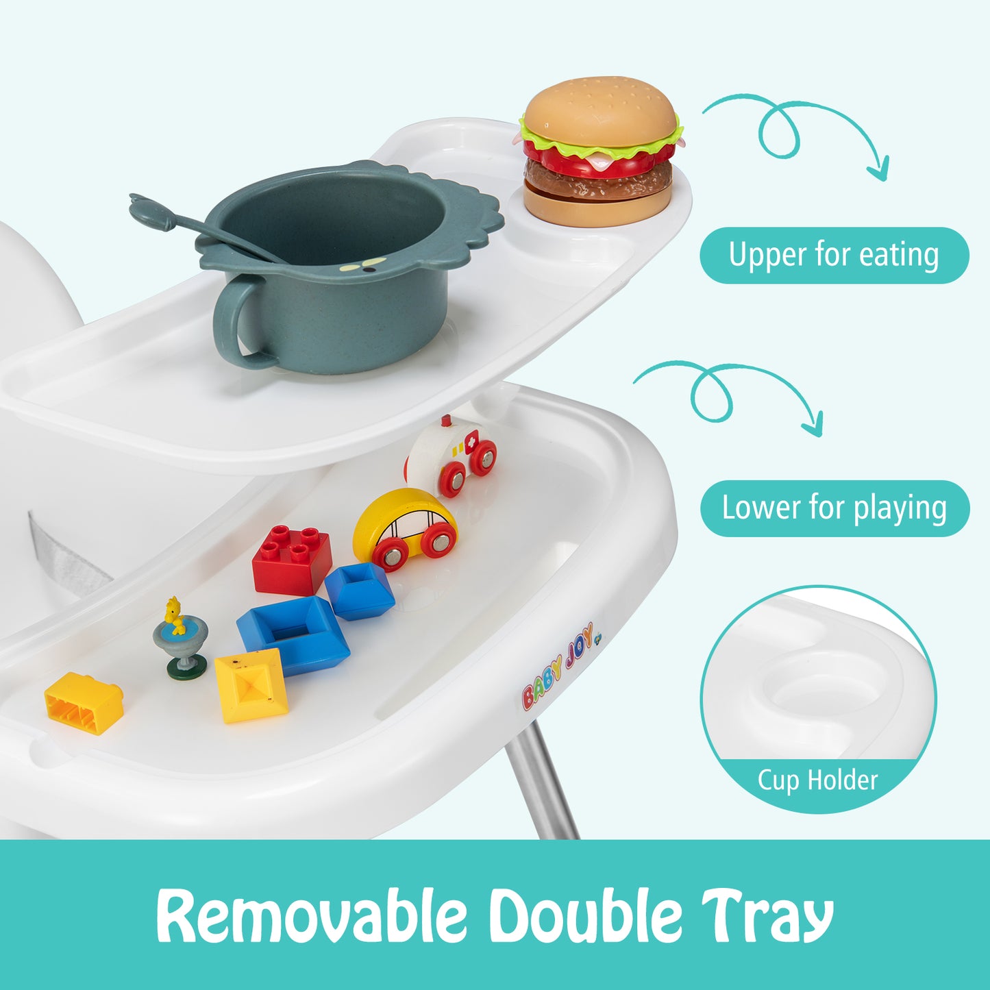 4-in-1 Convertible Baby High Chair with Removable Double Tray-White Kids Crystal