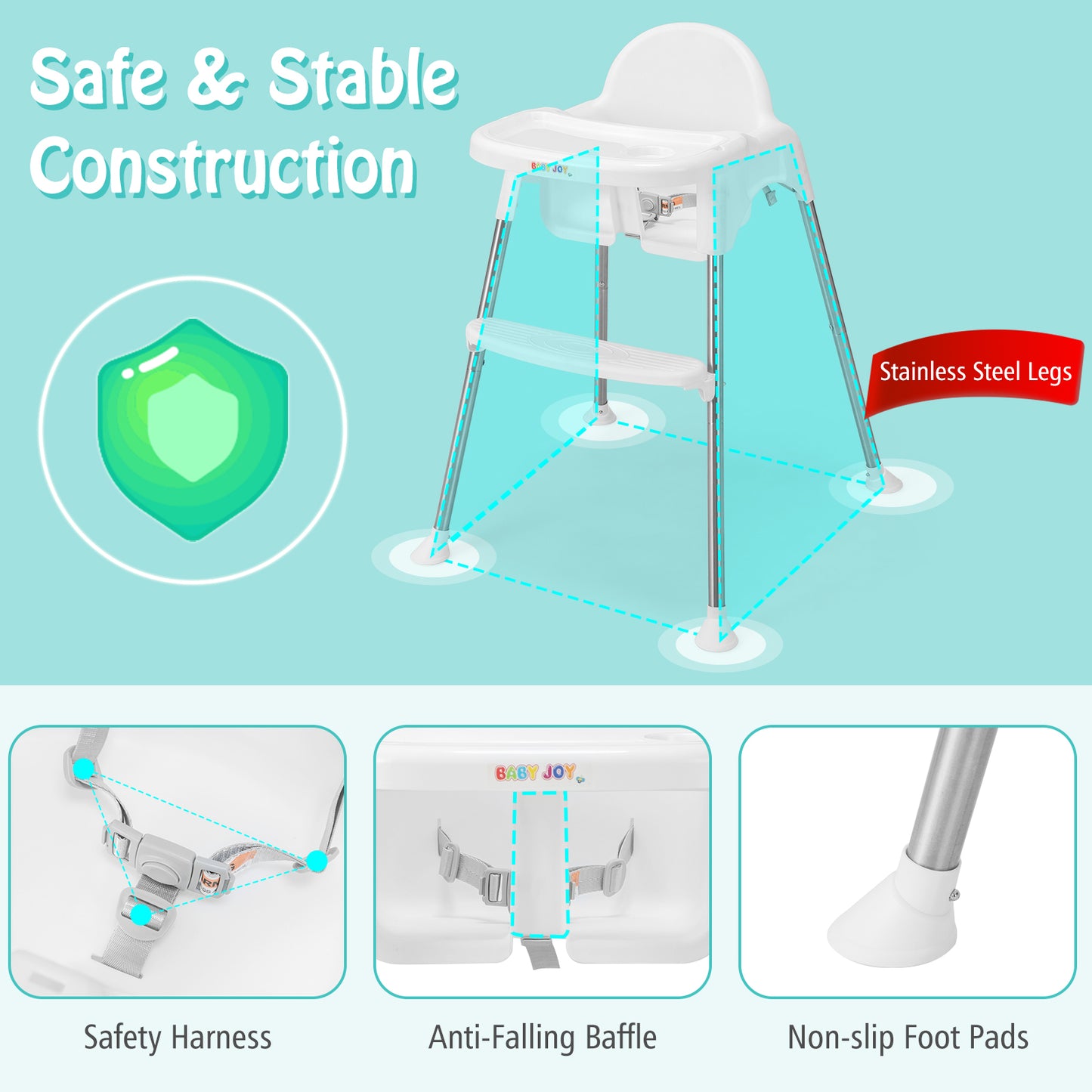 4-in-1 Convertible Baby High Chair with Removable Double Tray-White Kids Crystal