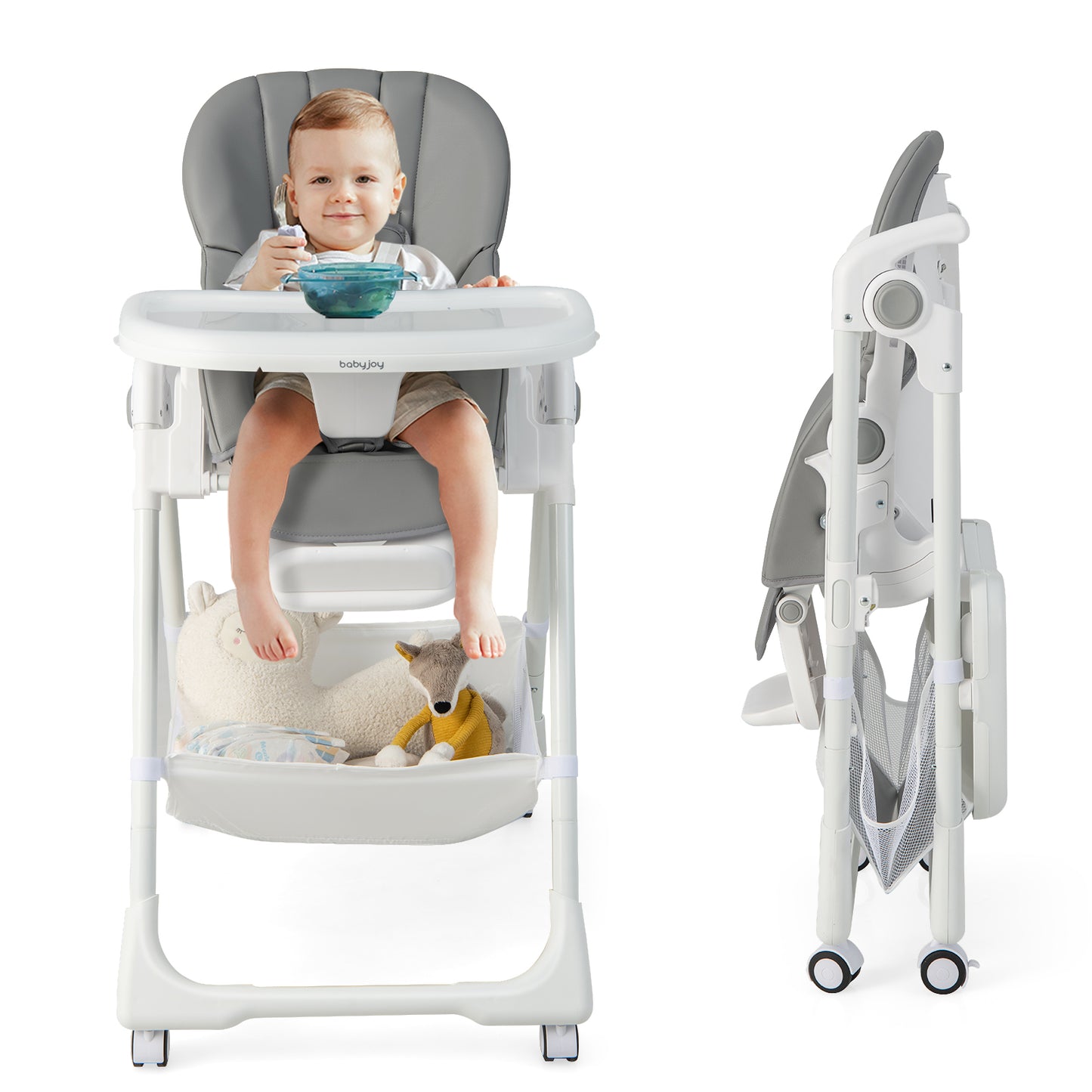 Convertible Infant Dining Chair with 5 Backrest and 3 Footrest Positions-Gray Kids Crystal