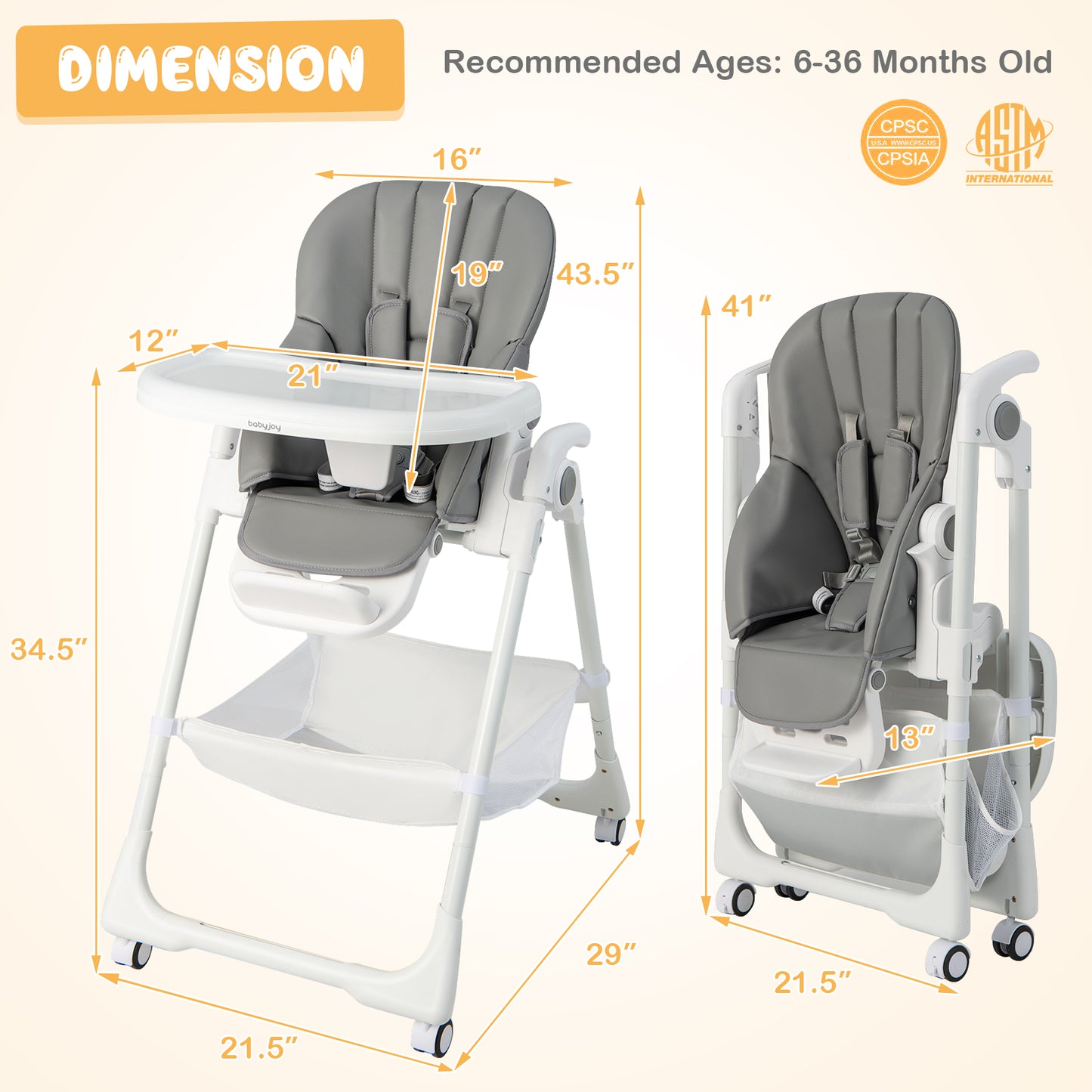 Convertible Infant Dining Chair with 5 Backrest and 3 Footrest Positions-Gray Kids Crystal