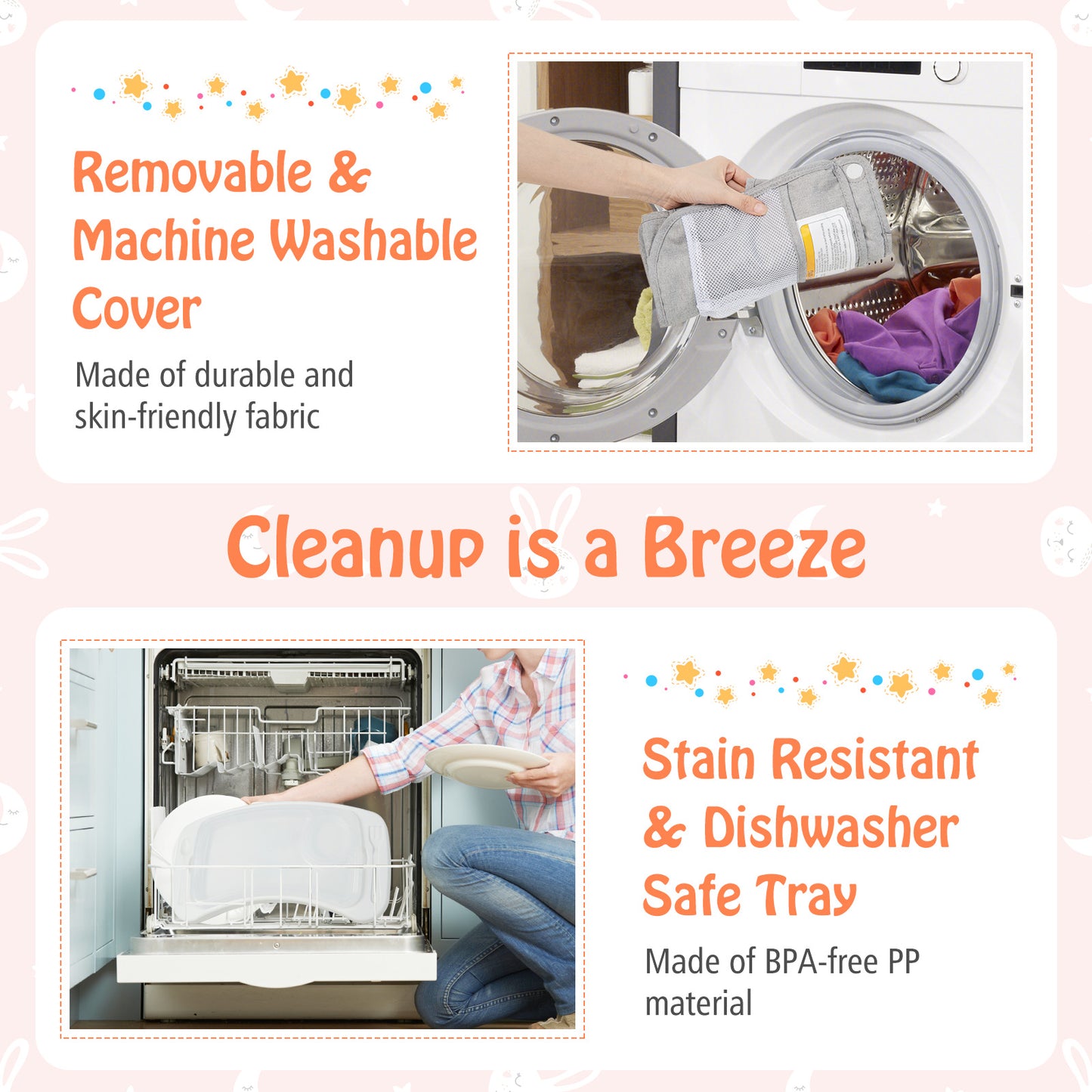 Portable Baby Booster Seat with Straps and Double Tray-Gray Kids Crystal