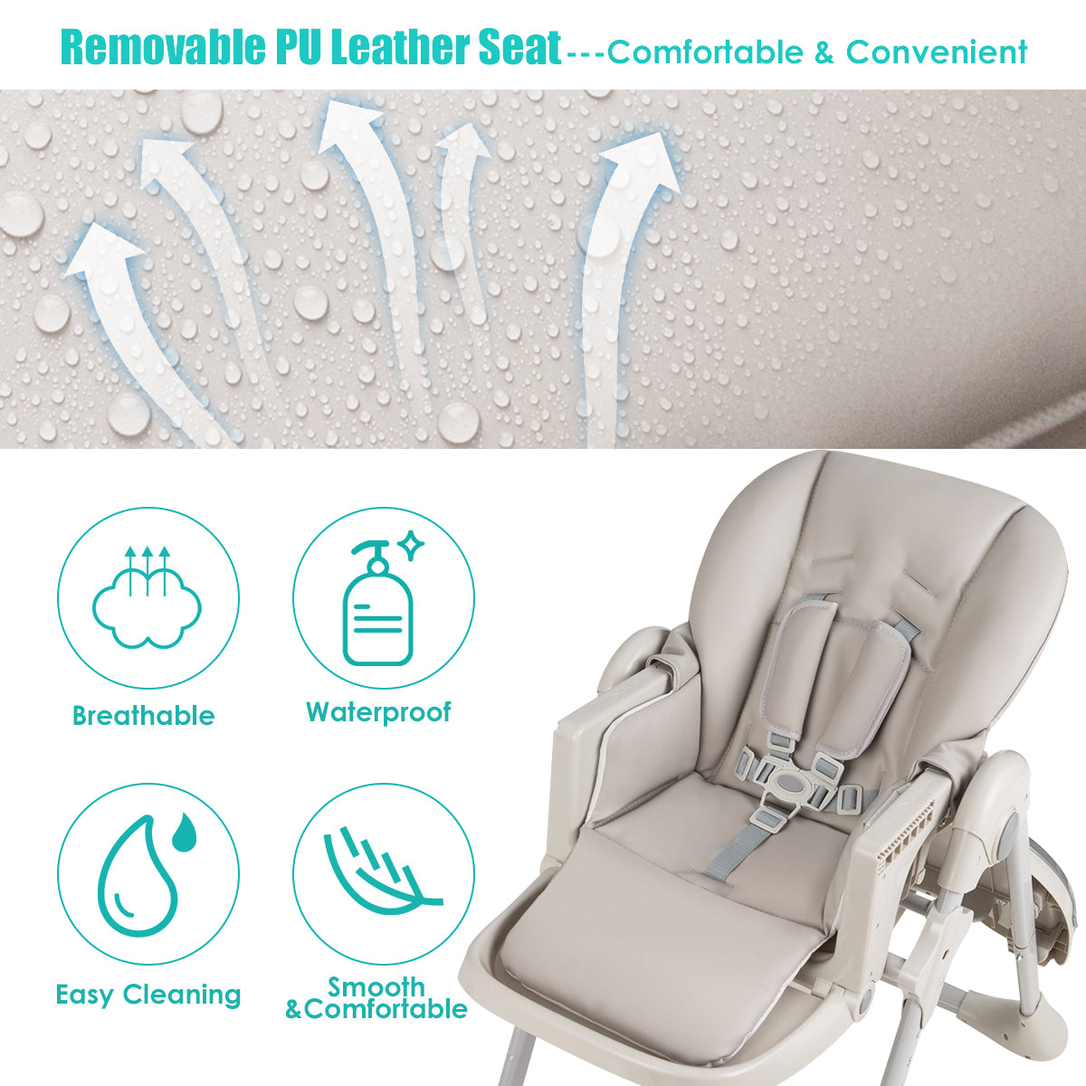 Baby Convertible High Chair with Wheels-Gray Kids Crystal