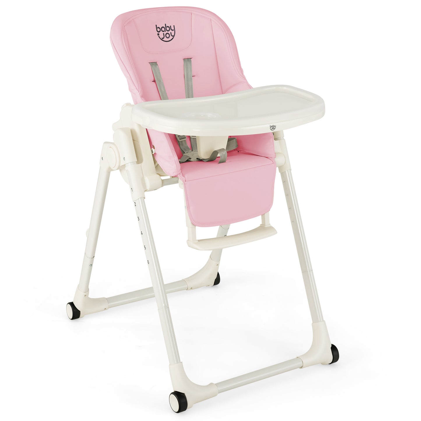 4-in-1 Baby High Chair with 6 Adjustable Heights-Pink Kids Crystal