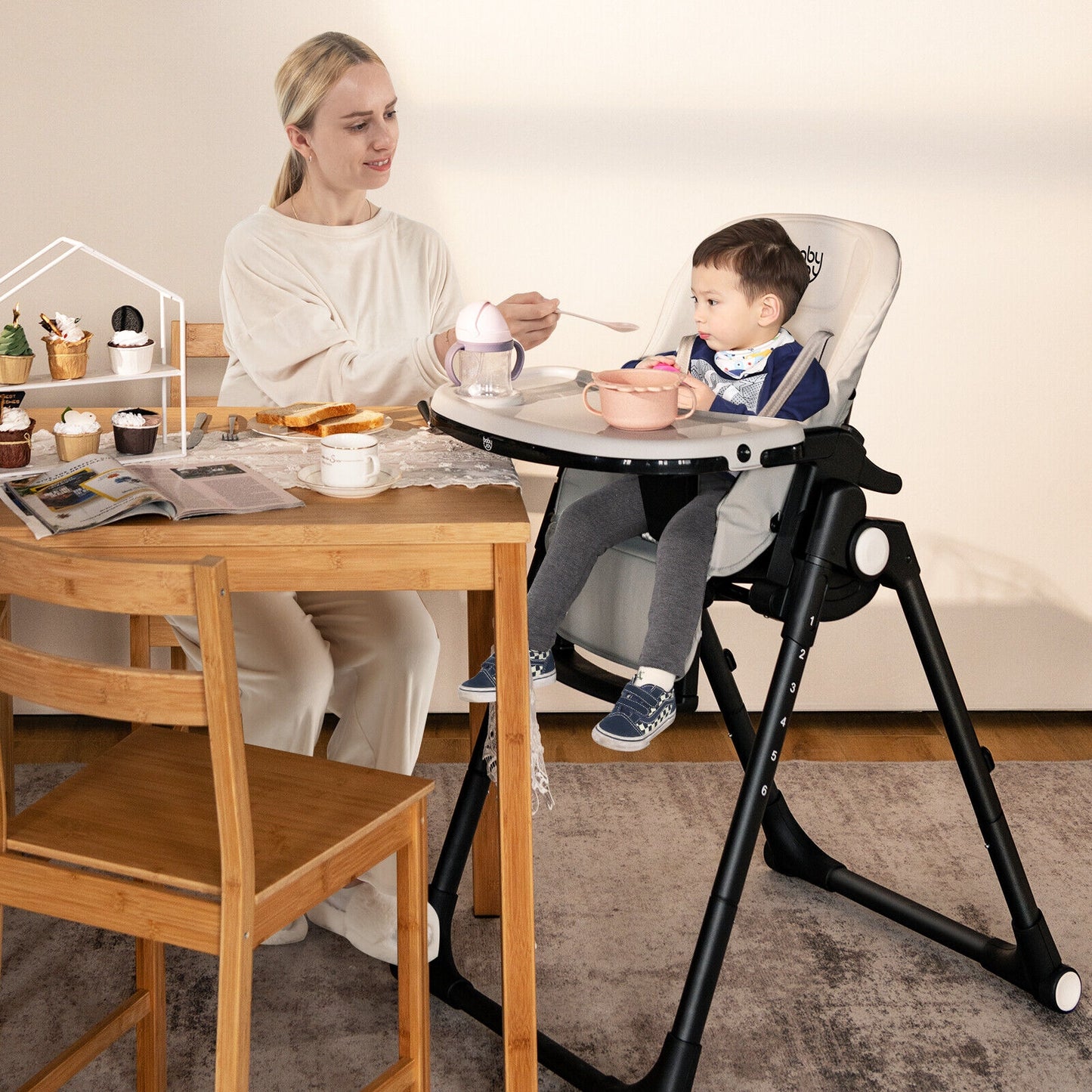 4-in-1 Baby High Chair with 6 Adjustable Heights-Gray Kids Crystal